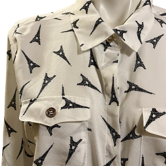 Karl Langerfeld Paris eiffel tower print long sleeve button up shirt L - Picture 2 of 6